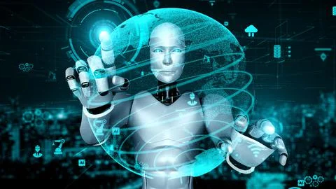 Futuristic robot artificial intelligence huminoid AI for industrial factory 스톡 일러스트