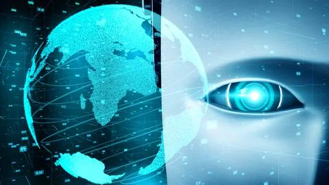 Futuristic robot artificial intelligence huminoid AI data analytic technology 스톡 일러스트