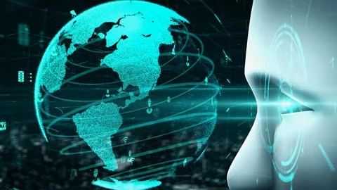 Futuristic robot artificial intelligence huminoid AI for industrial factory 스톡 일러스트