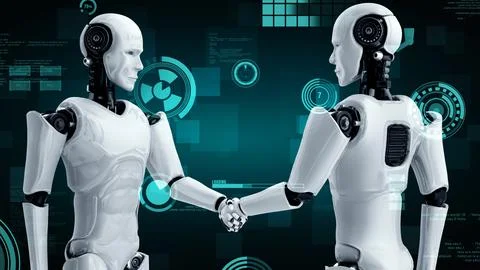 Futuristic robot artificial intelligence huminoid AI for industrial factory Illustrazione stock