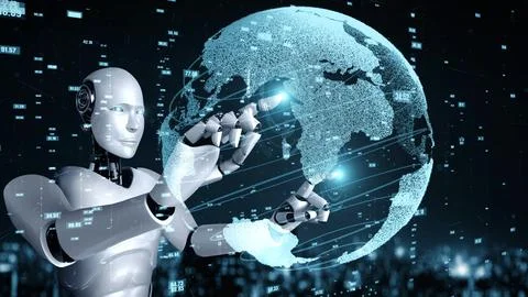 Futuristic robot artificial intelligence huminoid AI data analytic technology イラスト素材