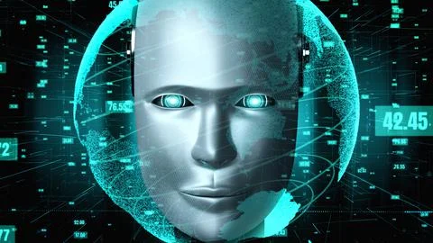 Futuristic robot artificial intelligence huminoid AI data analytic technology Stock Illustration