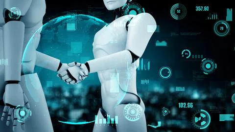 Futuristic robot artificial intelligence huminoid AI for industrial factory Stock Illustration