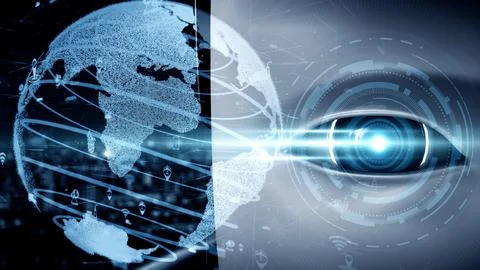 Futuristic robot artificial intelligence huminoid AI transportation analytic Stock Illustration