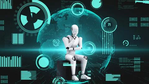 Futuristic robot artificial intelligence huminoid AI for industrial factory 스톡 일러스트