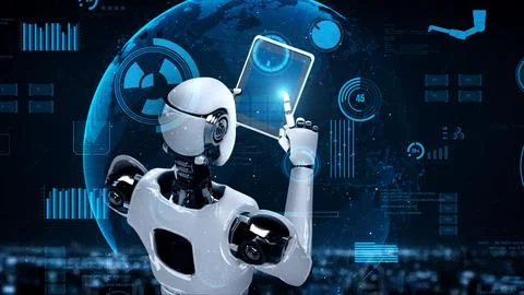 Futuristic robot artificial intelligence huminoid AI for industrial factory Stock Illustration