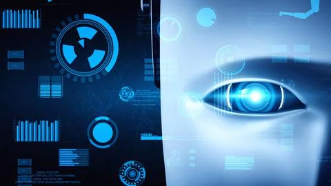 Futuristic robot artificial intelligence huminoid AI for industrial factory Stock Illustration