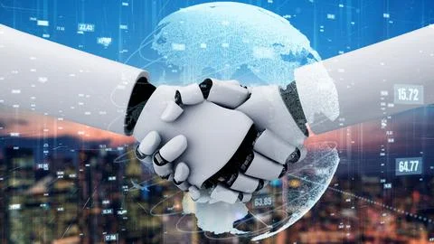 Futuristic robot artificial intelligence huminoid AI data analytic technology Stock Illustration