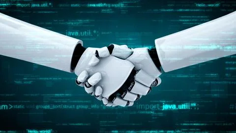 Futuristic robot artificial intelligence huminoid AI programming coding Stock Illustration