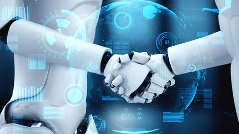 Futuristic robot artificial intelligence huminoid AI for industrial factory Stock Illustration