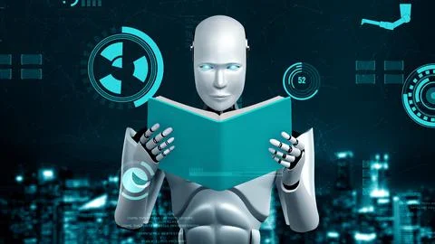 Futuristic robot artificial intelligence huminoid AI for industrial factory Stock Illustration
