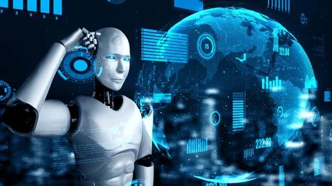 Futuristic robot artificial intelligence huminoid AI for industrial factory 스톡 일러스트