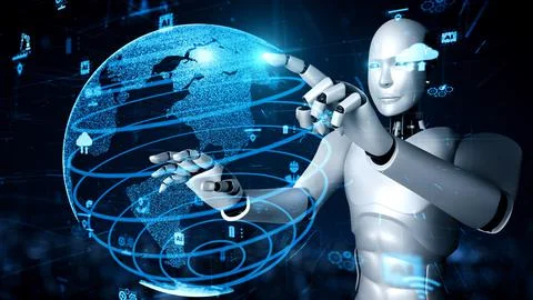 Futuristic robot artificial intelligence huminoid AI for industrial factory Stock Illustration