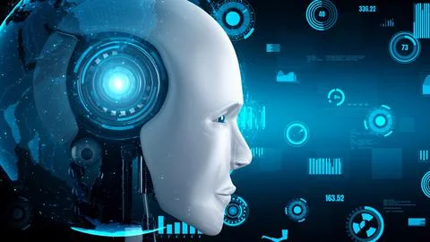 Futuristic robot artificial intelligence huminoid AI for industrial factory 스톡 일러스트