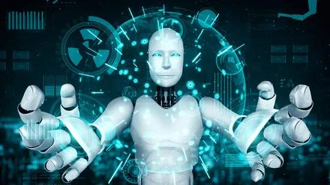 Futuristic robot artificial intelligence huminoid AI for industrial factory Illustrazione stock