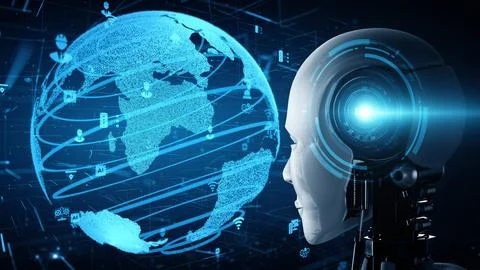Futuristic robot artificial intelligence huminoid AI for industrial factory イラスト素材