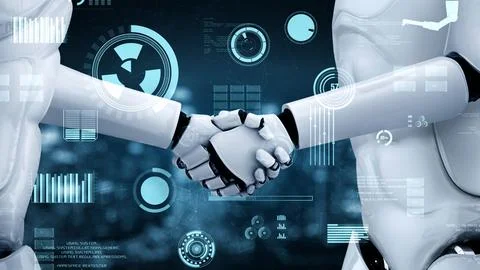 Futuristic robot artificial intelligence huminoid AI for industrial factory Stock Illustration