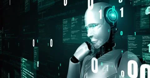 Futuristic robot artificial intelligence huminoid AI programming coding イラスト素材