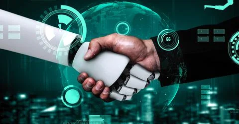 Futuristic robot artificial intelligence huminoid AI for industrial factory Stock Illustration