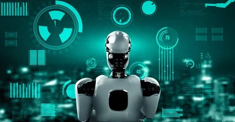 Futuristic robot artificial intelligence huminoid AI for industrial factory Stock Illustration