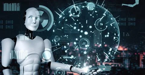 Futuristic robot artificial intelligence huminoid AI for industrial factory 스톡 일러스트