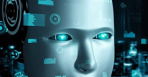 Futuristic robot artificial intelligence huminoid AI for industrial factory Stock Illustration