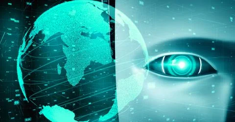 Futuristic robot artificial intelligence huminoid AI data analytic technology Stock Illustration