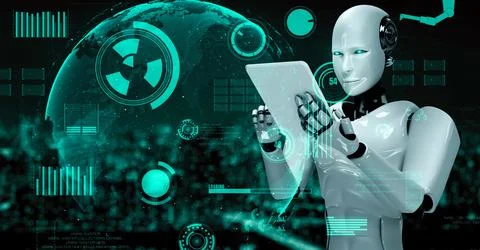 Futuristic robot artificial intelligence huminoid AI for industrial factory 스톡 일러스트