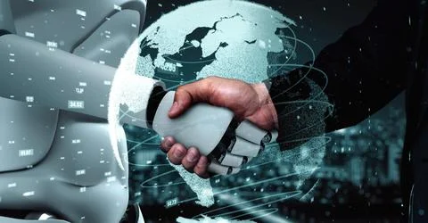 Futuristic robot artificial intelligence huminoid AI data analytic technology Stock Illustration