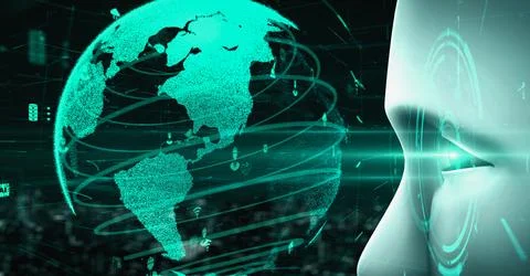 Futuristic robot artificial intelligence huminoid AI for industrial factory 스톡 일러스트