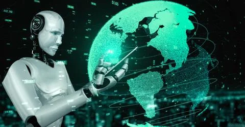 Futuristic robot artificial intelligence huminoid AI data analytic technology 스톡 일러스트