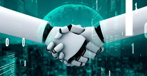 Futuristic robot artificial intelligence huminoid AI programming coding Stock Illustration