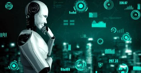Futuristic robot artificial intelligence huminoid AI for industrial factory 스톡 일러스트