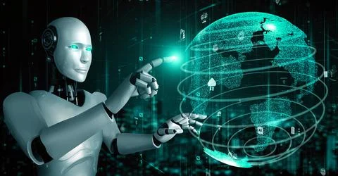 Futuristic robot artificial intelligence huminoid AI for industrial factory 스톡 일러스트