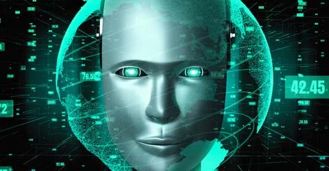 Futuristic robot artificial intelligence huminoid AI data analytic technology イラスト素材