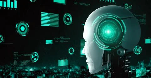 Futuristic robot artificial intelligence huminoid AI for industrial factory Stock Illustration