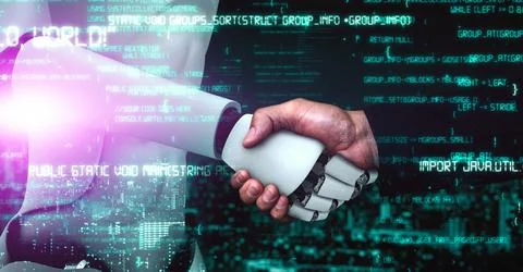 Futuristic robot artificial intelligence huminoid AI programming coding イラスト素材