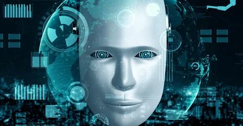 Futuristic robot artificial intelligence huminoid AI for industrial factory 스톡 일러스트