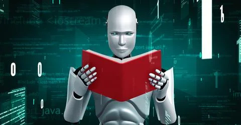 Futuristic robot artificial intelligence huminoid AI programming coding Stock-Illustration