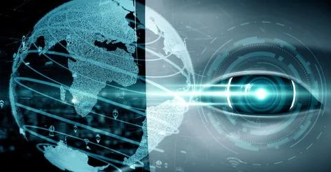 Futuristic robot artificial intelligence huminoid AI transportation analytic Illustrazione stock