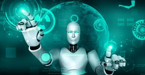 Futuristic robot artificial intelligence huminoid AI for industrial factory Stock Illustration