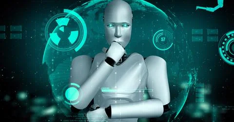 Futuristic robot artificial intelligence huminoid AI for industrial factory Stock Illustration