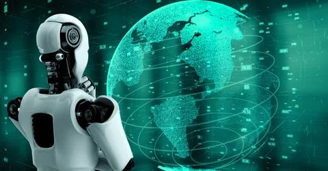 Futuristic robot artificial intelligence huminoid AI data analytic technology 스톡 일러스트