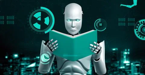 Futuristic robot artificial intelligence huminoid AI for industrial factory Stock Illustration