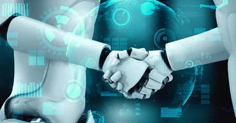 Futuristic robot artificial intelligence huminoid AI for industrial factory Illustrazione stock