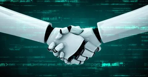 Futuristic robot artificial intelligence huminoid AI programming coding Stock Illustration