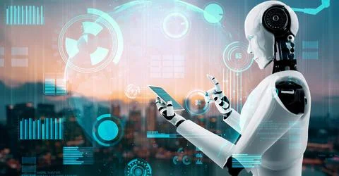 Futuristic robot artificial intelligence huminoid AI for industrial factory Stock Illustration