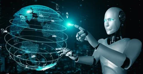 Futuristic robot artificial intelligence huminoid AI transportation analytic Stock Illustration