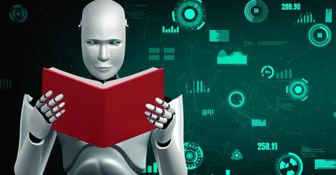 Futuristic robot artificial intelligence huminoid AI for industrial factory Stock Illustration