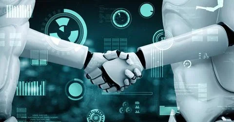 Futuristic robot artificial intelligence huminoid AI for industrial factory 스톡 일러스트